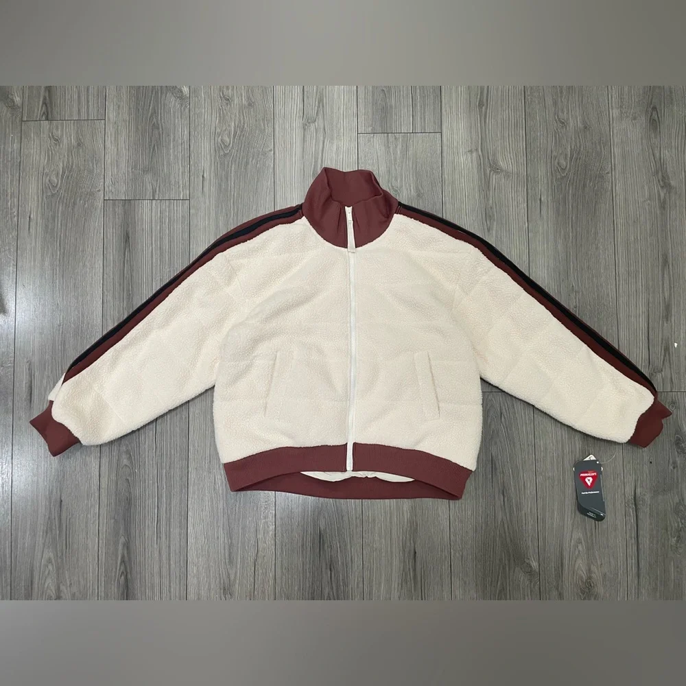 Free People FP Movement Fleecy Sherpa Scrunchy Pippa Jacket Cream Brown Medium‎ - Picture 2 of 12